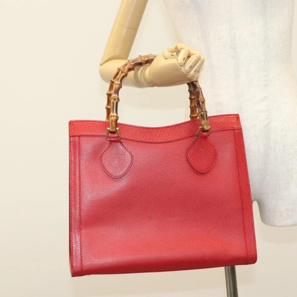 GUCCI Bamboo Hand Bag Leather Red Gold 002 2865 0260 Auth ep10194 - Picture 1 of 15